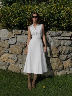 Cherokee White Khaki Midi Dress Size Medium Semi Formal Summer
